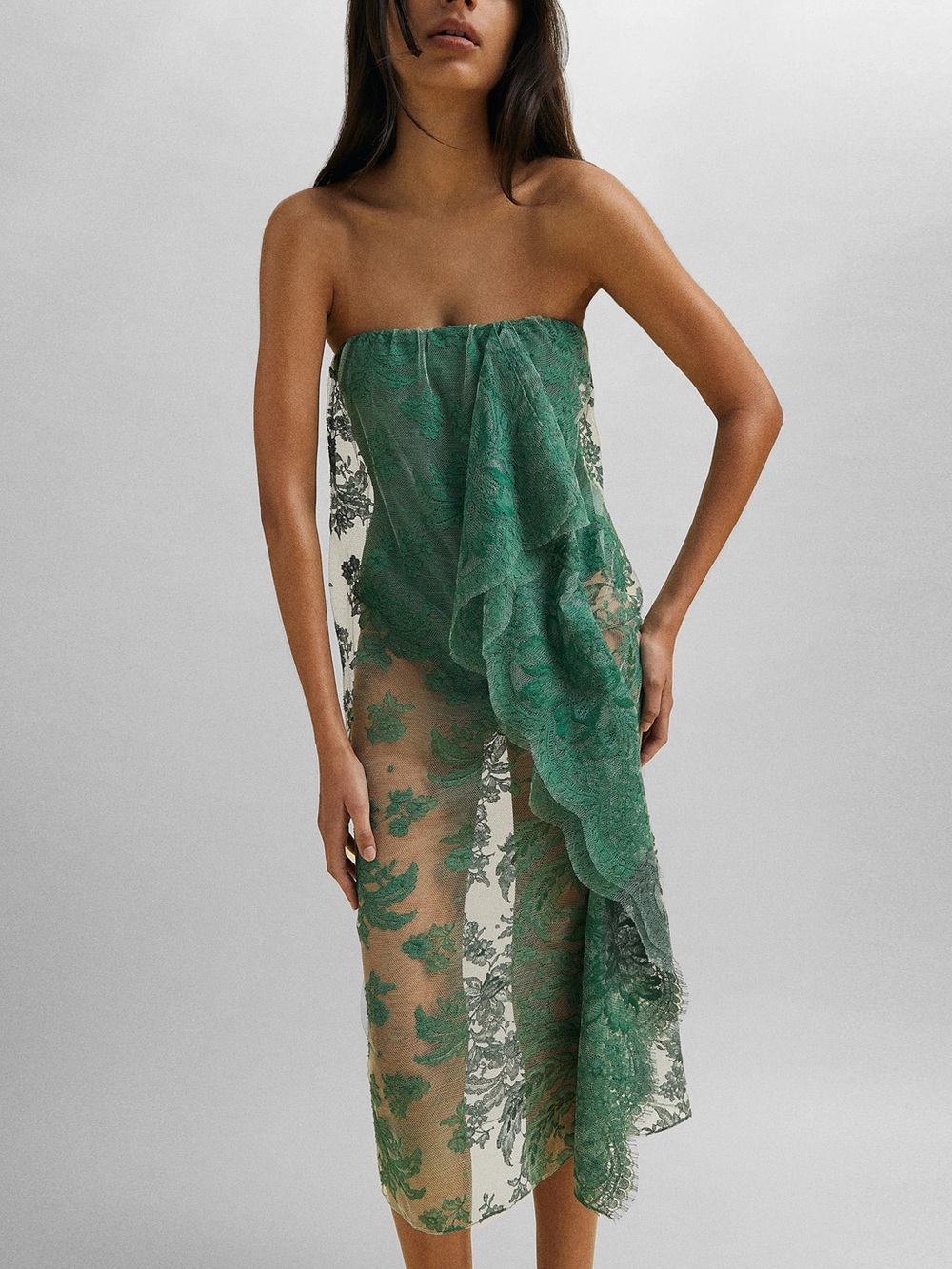 Christopher Esber Floating Lace Strapless Dress - Evergreen